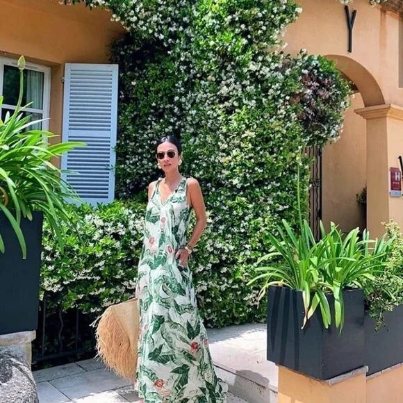 Adriana Degreas x Cult Gaia Tropical Print Crepe Maxi Dress in Green Medium